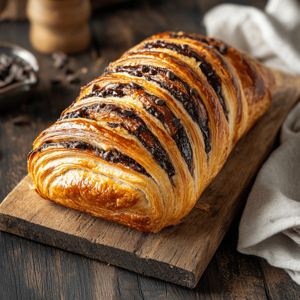 Chocolate chip croissant sourdough bread fresh from the oven