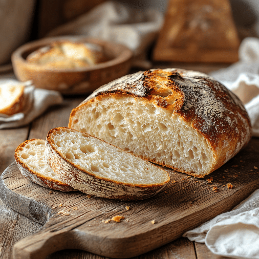 low FODMAP sourdough bread sliced on wooden board