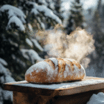 sourdough anchorage loaf in snowy Alaskan forest