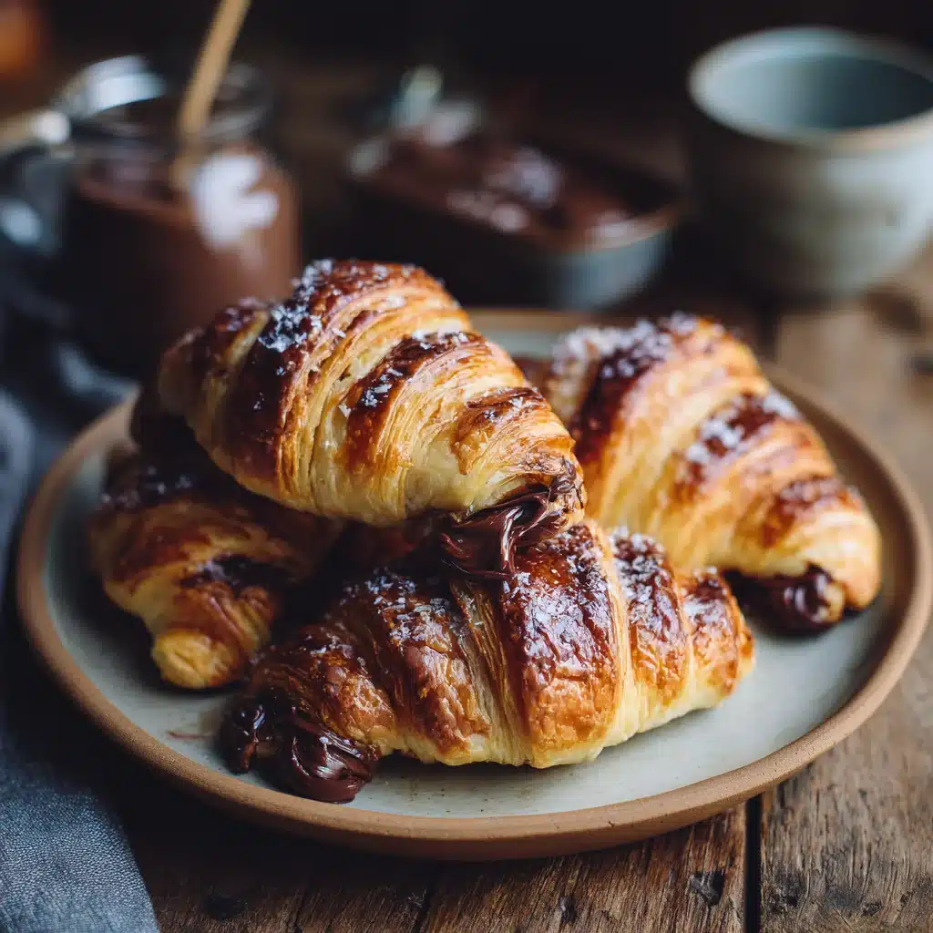 3-ingredient Nutella croissants freshly baked on plate