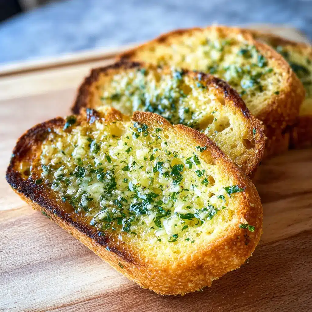 sourdough garlic toast on rustic board