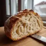 Underbaked sourdough loaf with dense gummy interior