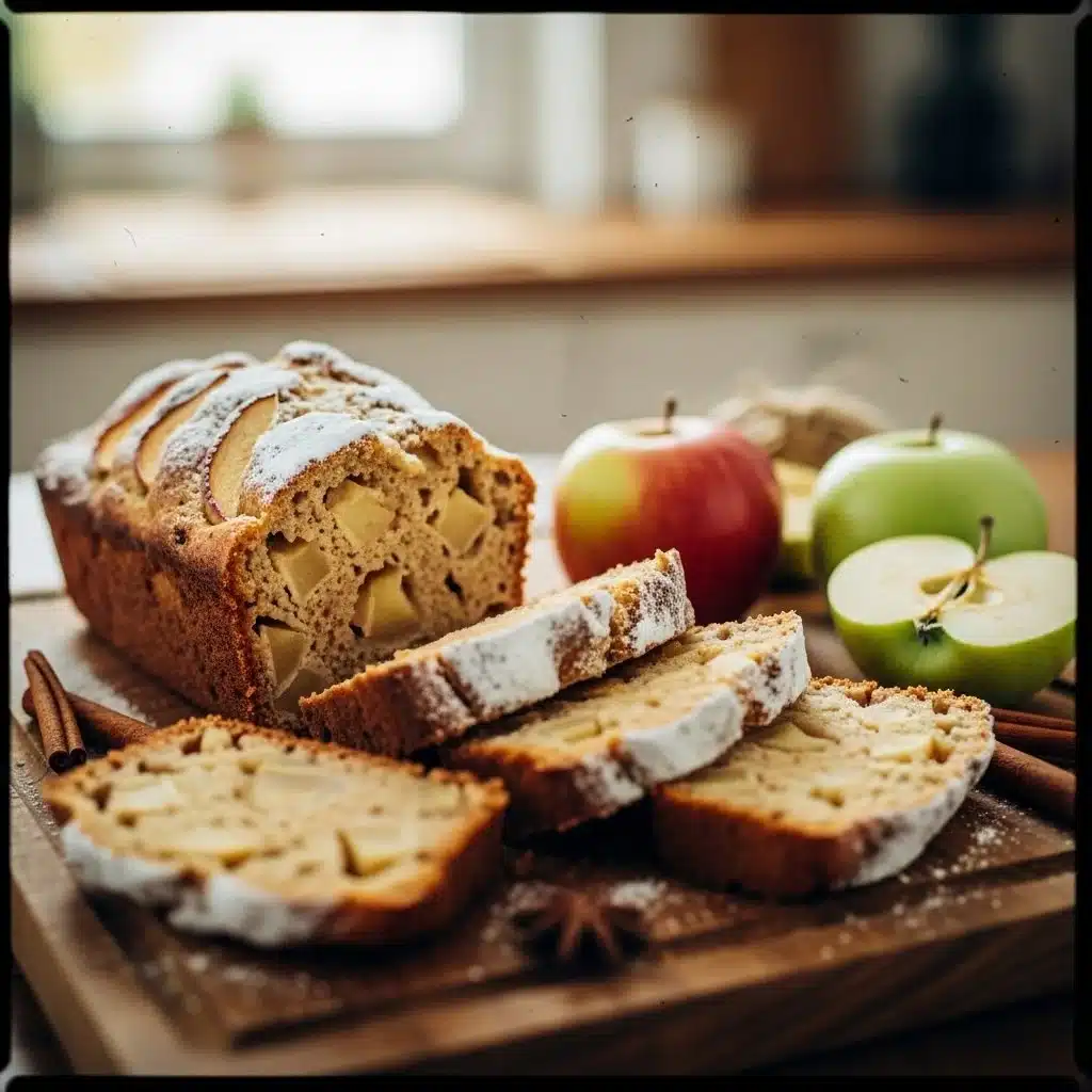 Apple Bread 2 Loaf of freshly baked apple bread with sliced apples on top