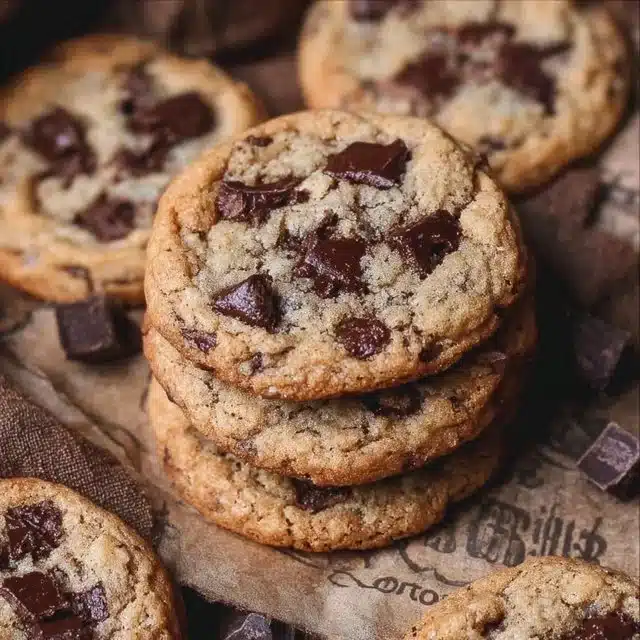 Brown Butter Sourdough Discard Chocolate Chip Cookies 1 Brown butter sourdough discard chocolate chip cookies on a plate.