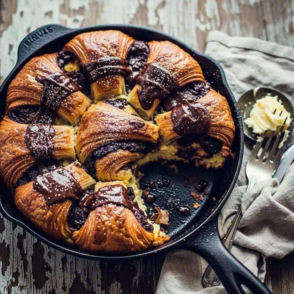 Chocolate croissant breakfast bake fresh out of the oven