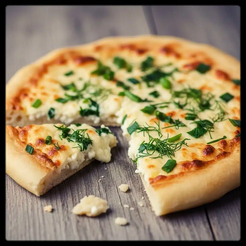 Cottage Cheese Flatbread with fresh toppings served on a wooden board