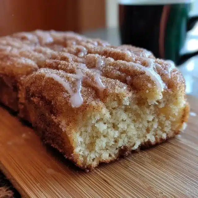 Freshly baked cinnamon donut bread loaf with a dusting of cinnamon sugar