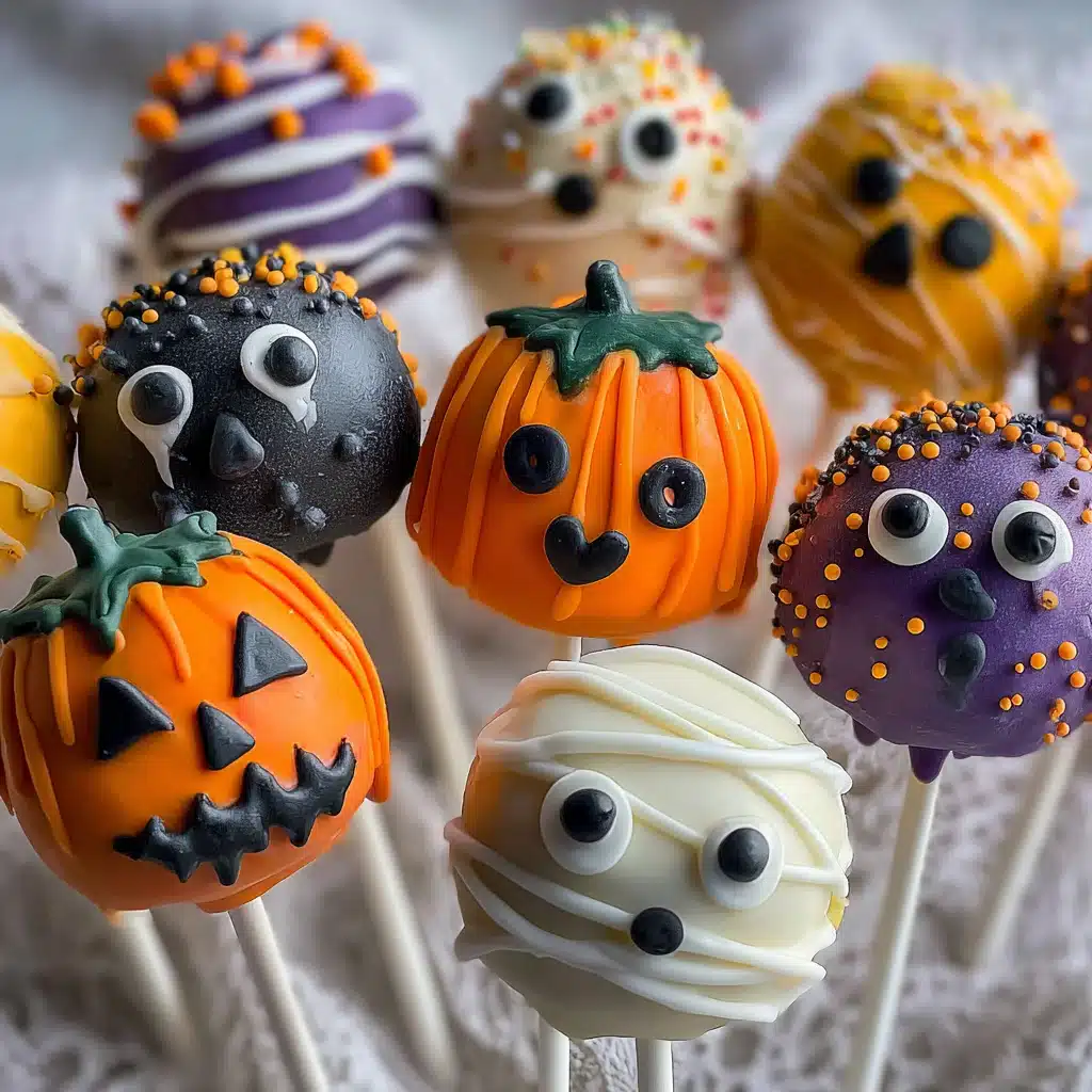 Halloween cake pop flavors with spooky decorations