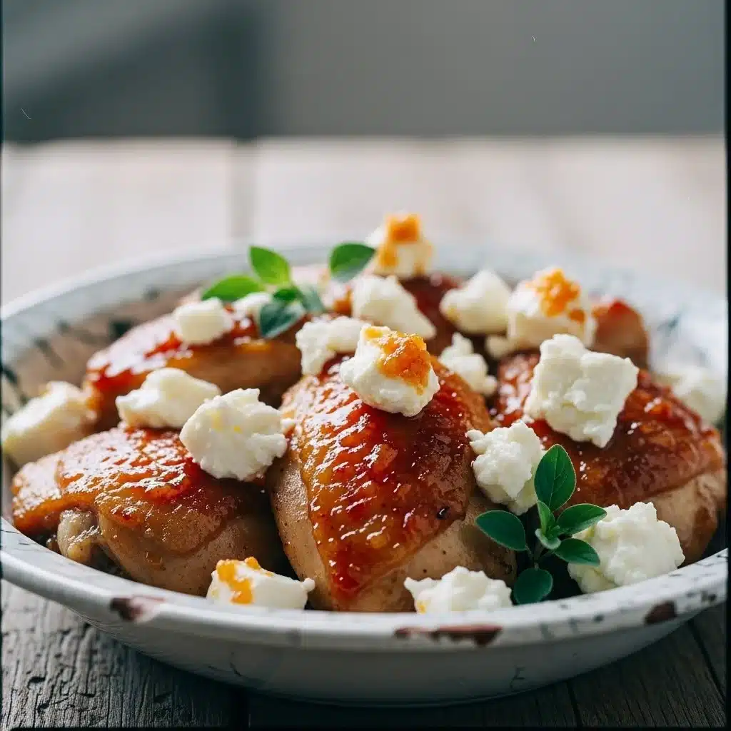 Delicious hot honey feta chicken served with herbs and spices.