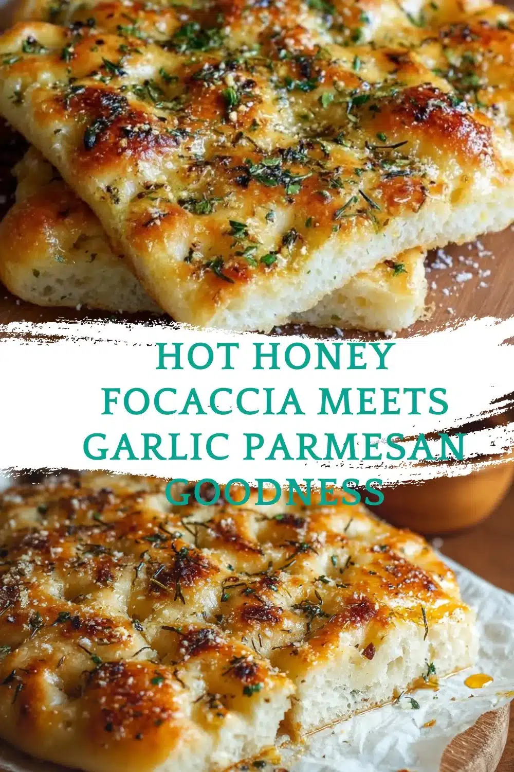 Hot honey focaccia infused with garlic Parmesan flavor