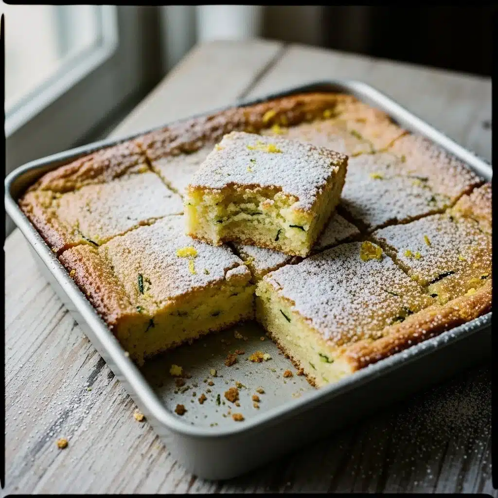 Delicious lemon zucchini bars topped with a fresh lemon glaze