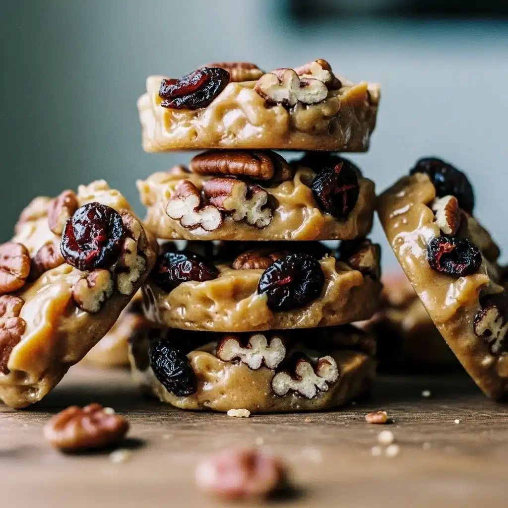 No-bake cranberry pecan praline cookies on a decorative plate