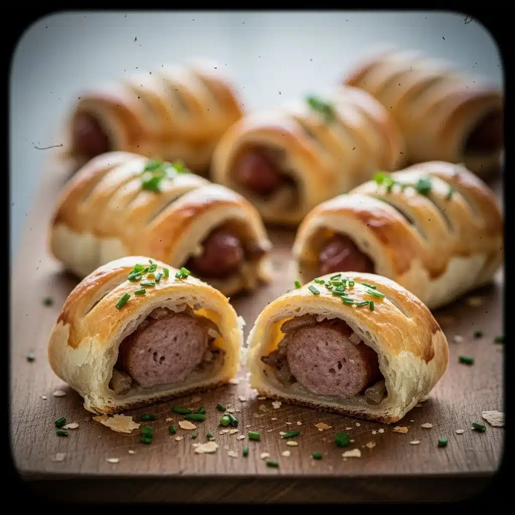 Savory French onion sausage rolls baked to golden perfection