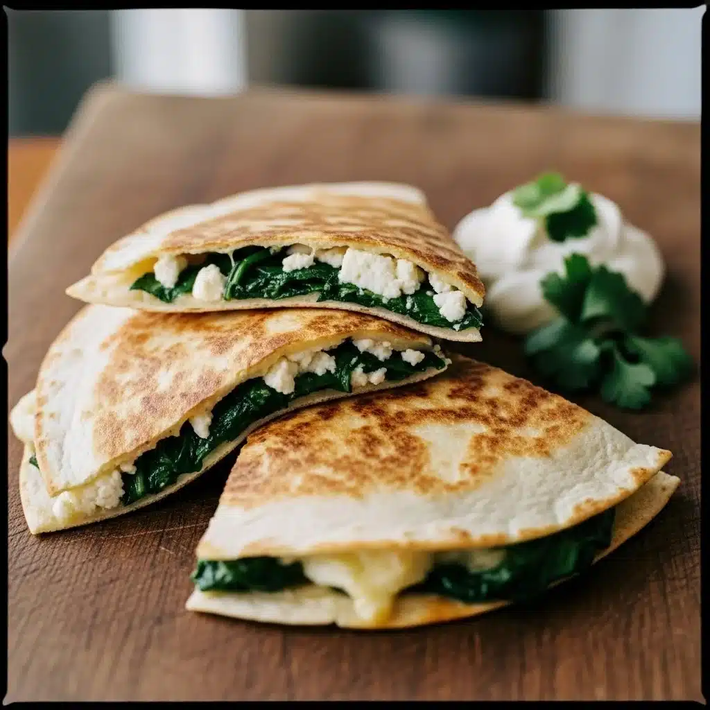 Spinach and Feta Quesadillas 1 Delicious Spinach and Feta Quesadillas served on a plate