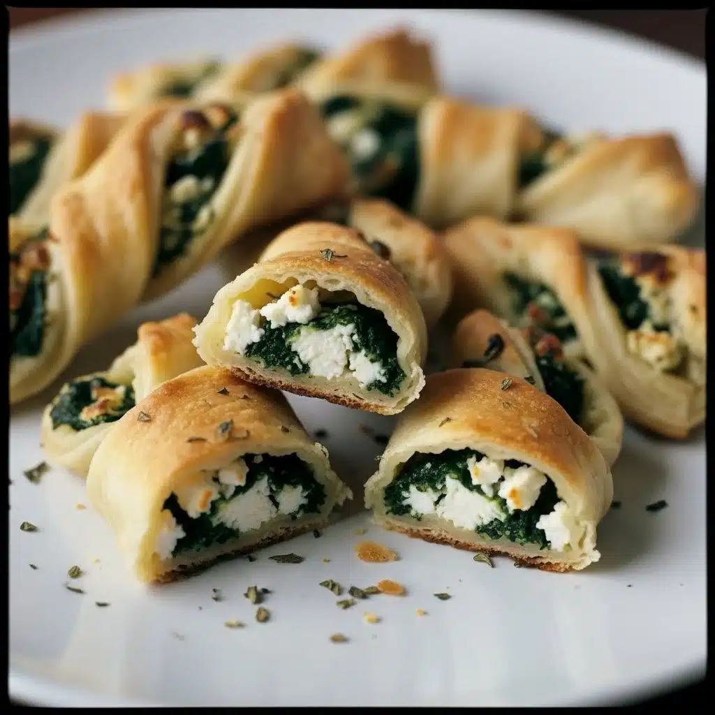Delicious spinach feta twists on a plate, perfect for appetizers or snacks.