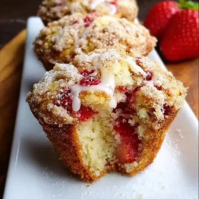 Freshly baked Strawberry Cream Cheese Muffins on a cooling rack