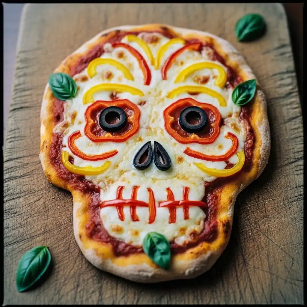 Colorful Sugar Skull Pizza celebrating Day of the Dead