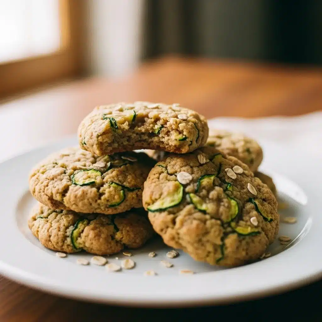 Plate of sweet zucchini cookies topped with powdered sugar