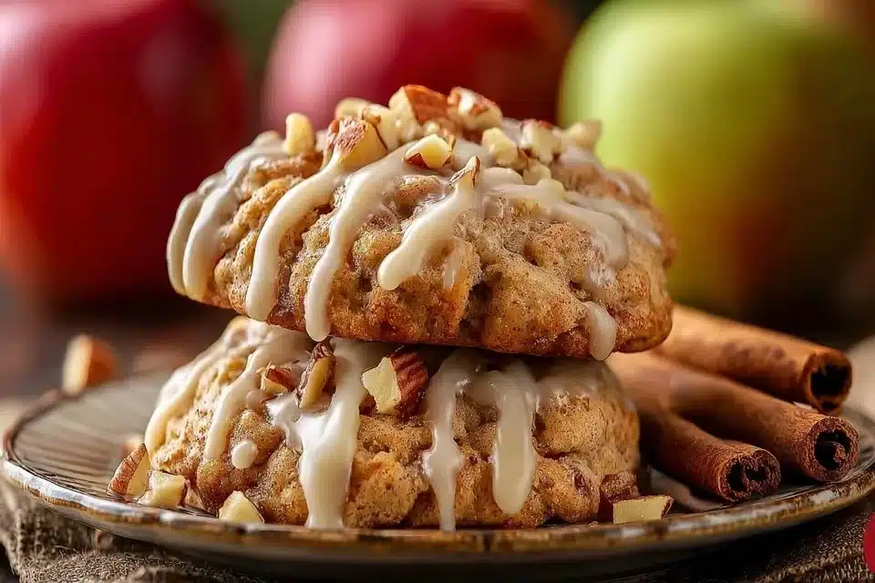Apple Cookies with Maple Icing 2 Delicious apple cookies drizzled with maple icing, perfect for fall desserts.
