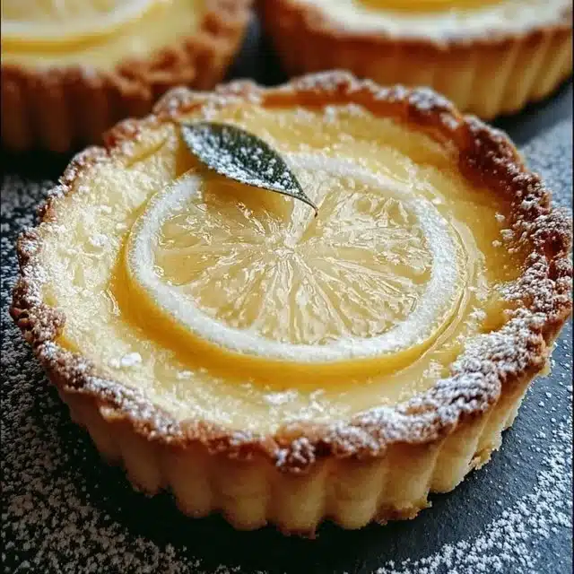 Baby Lemon Impossible Pie topped with lemon slice and mint on a plate