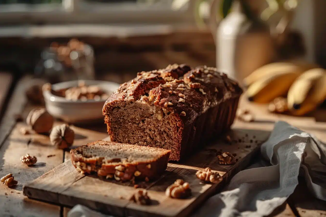Banana Bread: 5 Easy Steps for Moist, Fluffy Results 4 Freshly baked moist banana bread loaf on a rustic wooden table