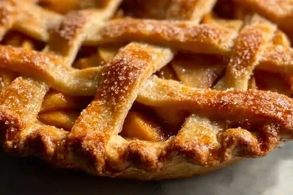 Cinnamon Apple Pie with Ice Cream 2 Slice of Cinnamon Apple Pie topped with vanilla ice cream on a white plate