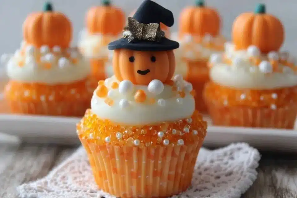 Creamsicle Mini Halloween Cupcakes: The Ultimate Delicacy 4 Delicious Creamsicle Mini Halloween Cupcakes decorated for a festive celebration