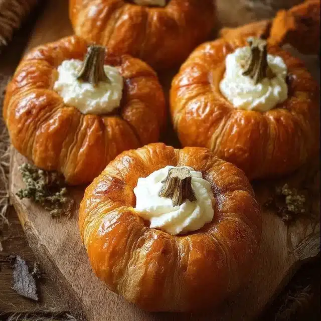 Crescent Pumpkins Recipe , 5 Irresistible Reasons to Bake This Cozy Fall Treat 5 Crescent pumpkins filled with cream cheese and pumpkin pie filling on a platter