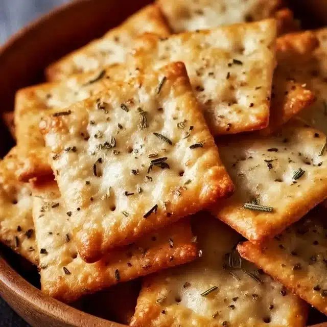 Crispy Italian Herb Cheese Crackers 2 Crispy Italian Herb Cheese Crackers on a wooden board