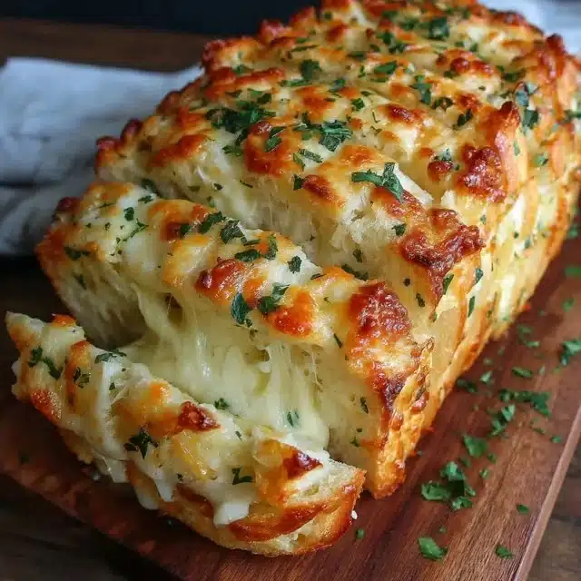 Italian herb and cheese bread on wooden board