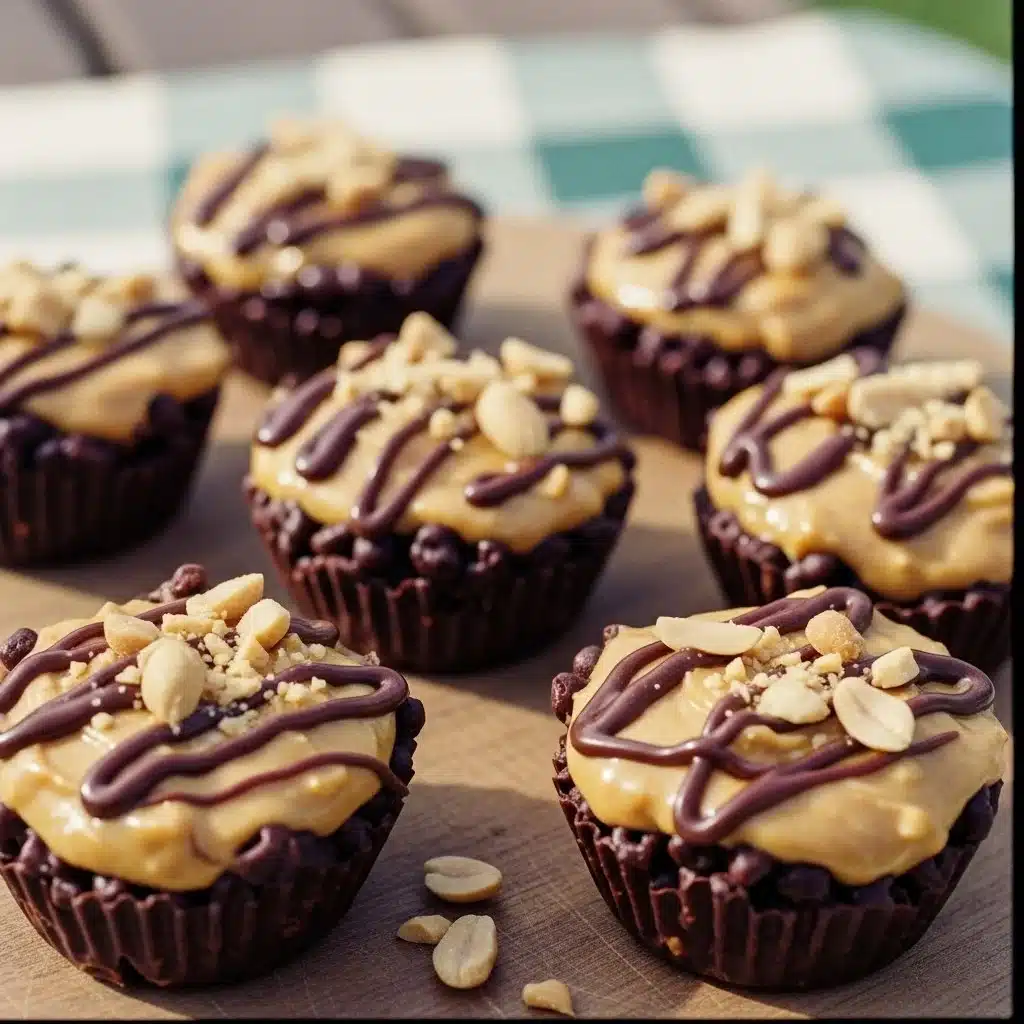 Easy chocolate peanut butter rice Krispie cups with a sweet chocolate drizzle