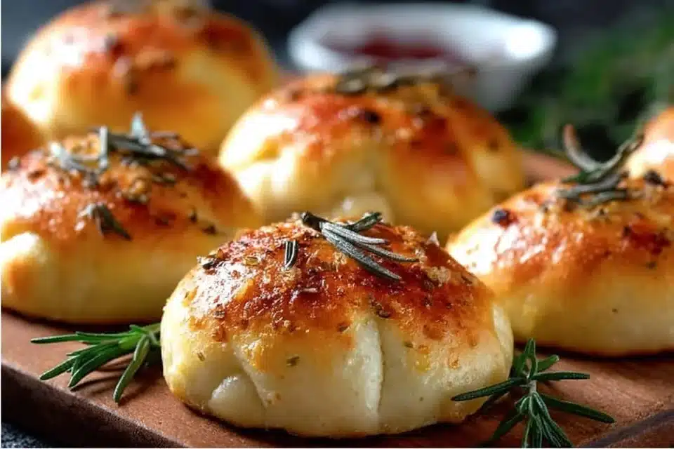 Easy garlic rosemary focaccia muffins baked to golden perfection