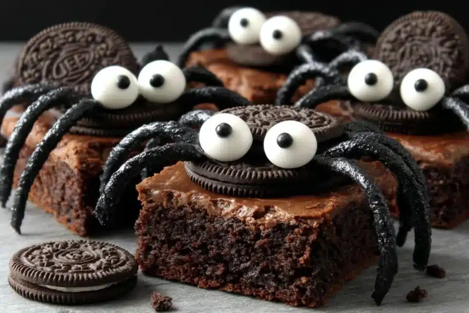 Easy Halloween Nutella Spider Brownies 4 Easy Halloween Nutella spider brownies topped with chocolate spiders
