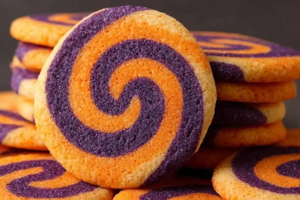 Easy Halloween pinwheel cookies decorated for Halloween festivities