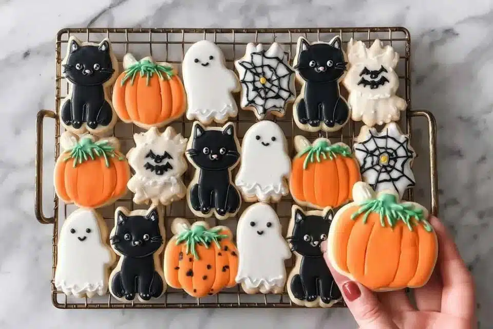 Easy Iced Halloween Sugar Cookies: 7 Decorating Tips for Spooky Fun 2 Iced Halloween sugar cookies decorated with spooky designs