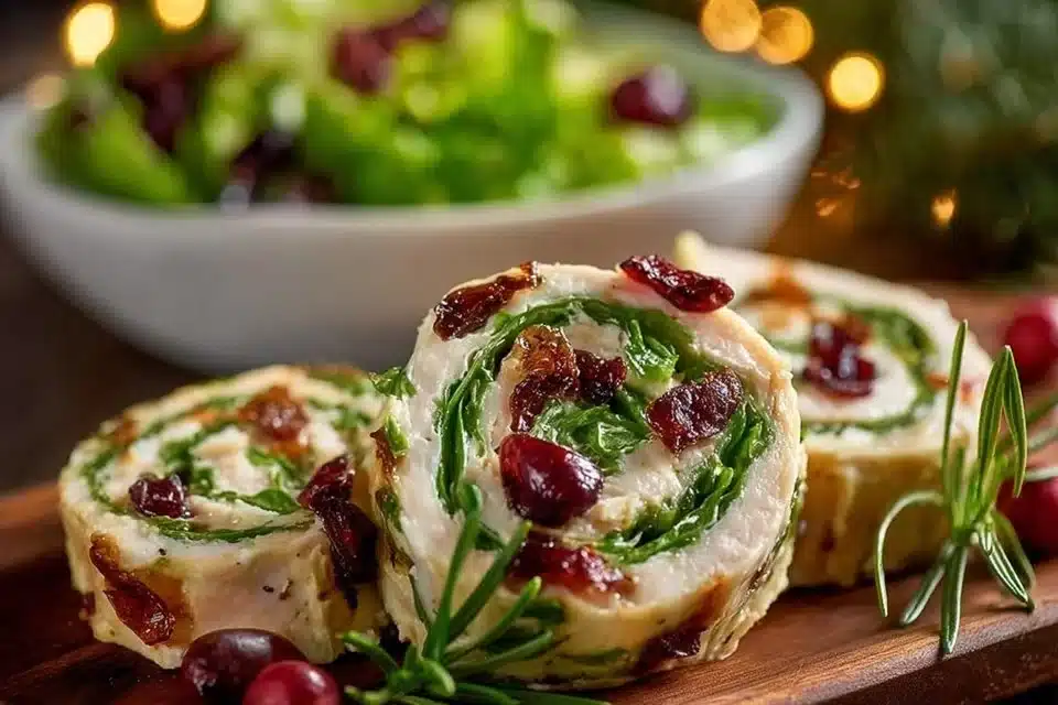 Delicious Turkey Cranberry Pinwheels served on a platter