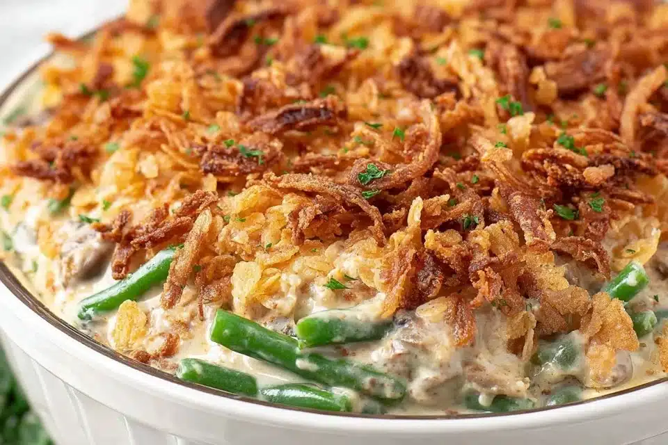 Green Bean Casserole: The Ultimate Comfort Food Recipe 4 Delicious homemade green bean casserole topped with crispy onions