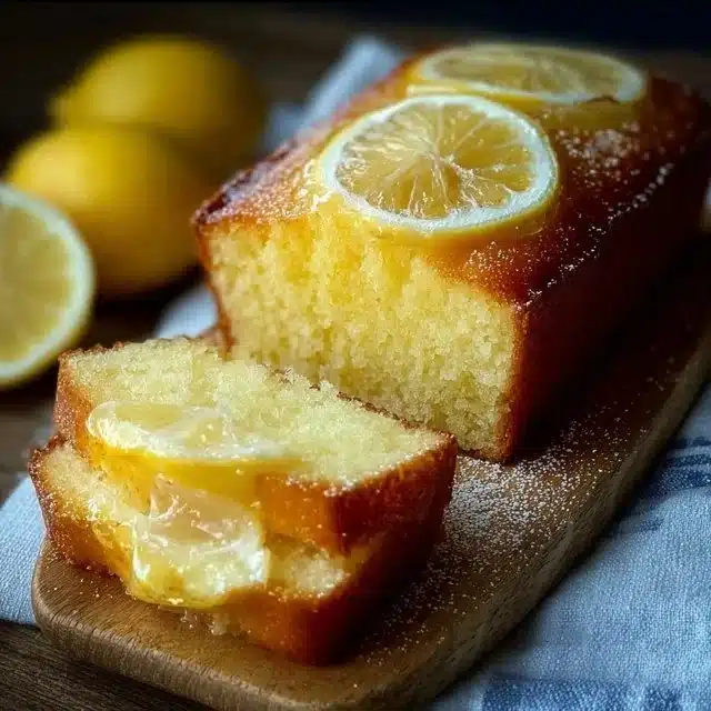 Lemon Cake to Die For , 1 Irresistible Recipe That Brings Sunshine 1 Lemon Cake to Die For loaf topped with fresh lemon slices on wooden board