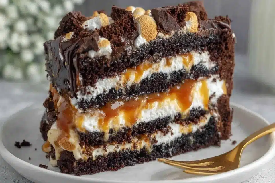 5 Reasons This Almond Joy Cake Is the Best Ever 4 Moist Almond Joy Cake with Coconut Buttercream Frosting slice on a plate