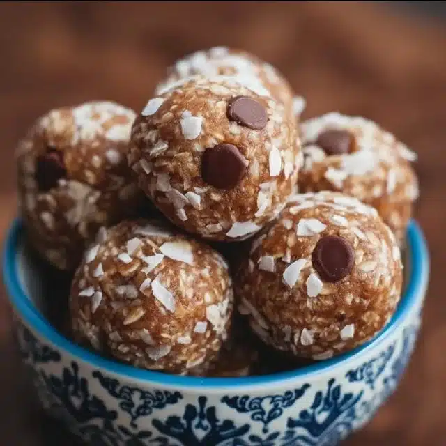 Delicious homemade no-bake protein balls stacked on a plate