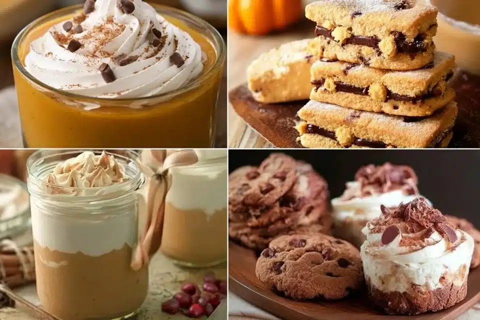 No Bake Thanksgiving Desserts 2 A spread of no bake Thanksgiving desserts including pies and treats.