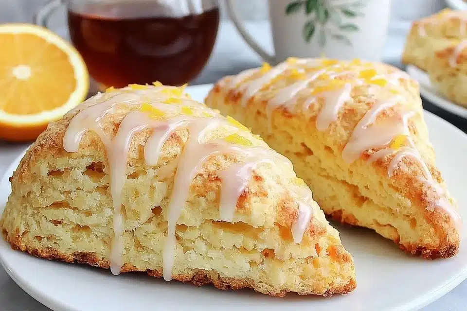 Freshly baked pumpkin cinnamon scones on a rustic plate