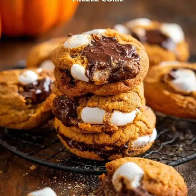 Delicious Pumpkin S'mores Cookies with chocolate and marshmallows