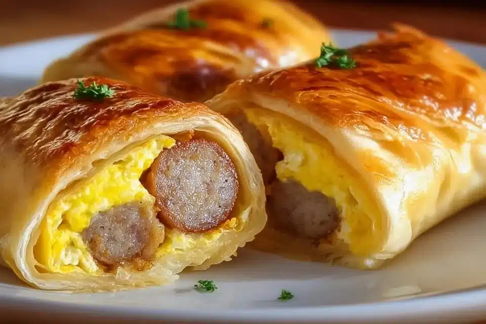 Sausage Egg Breakfast Rolls: 7 Quick & Delicious Reasons You’ll Love This Recipe 4 Close-up of a sausage egg breakfast roll sliced open to show the fluffy scrambled eggs and savory sausage filling.