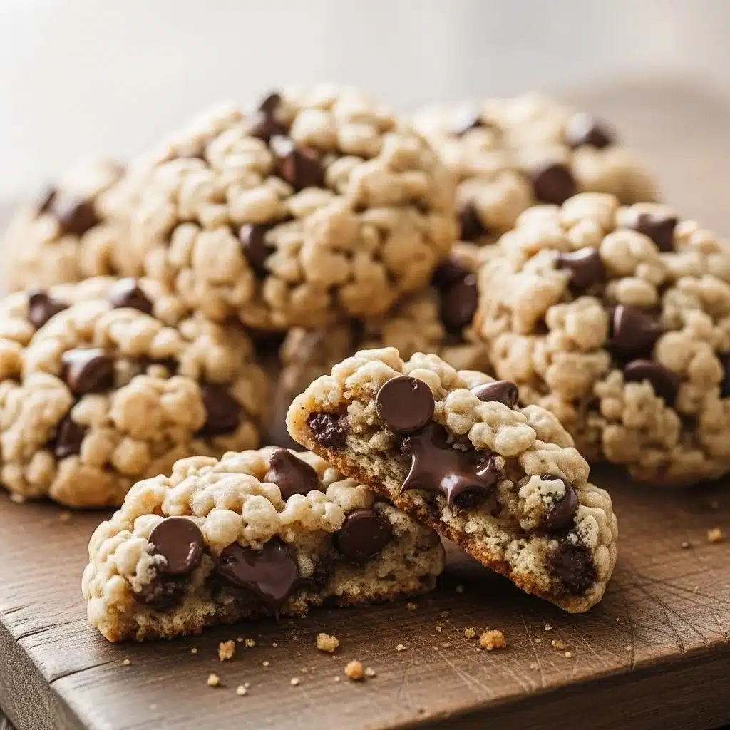 Delicious Rice Krispie chocolate chip cookies on a baking tray.