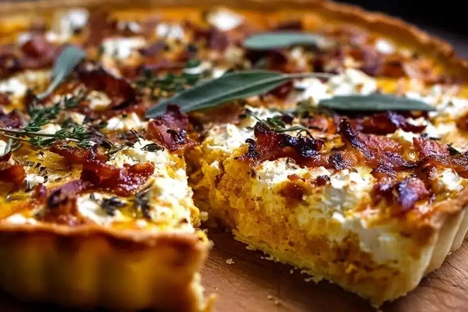 Pumpkin Ricotta Tart with Bacon and Onions
