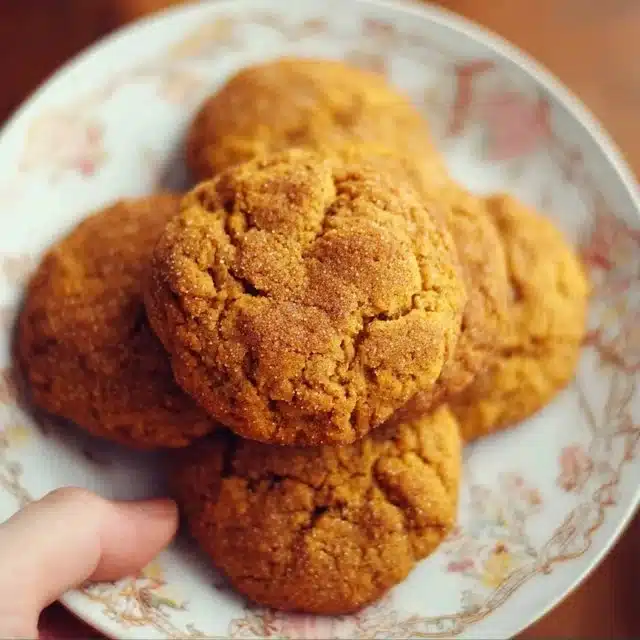 Soft and chewy pumpkin cookies on a plate