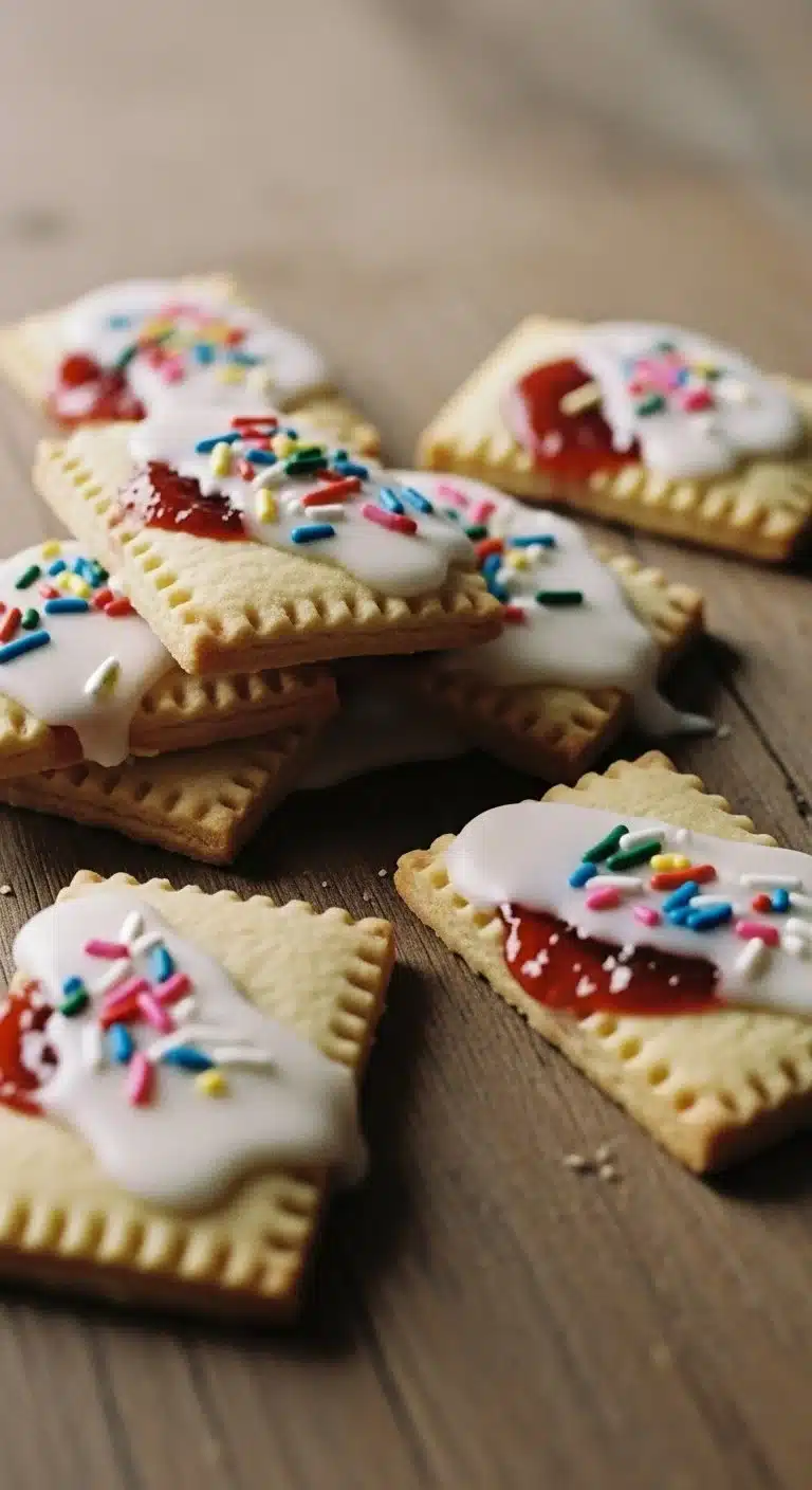 Delicious Strawberry Pop Tart sugar cookies decorated with icing and sprinkles.