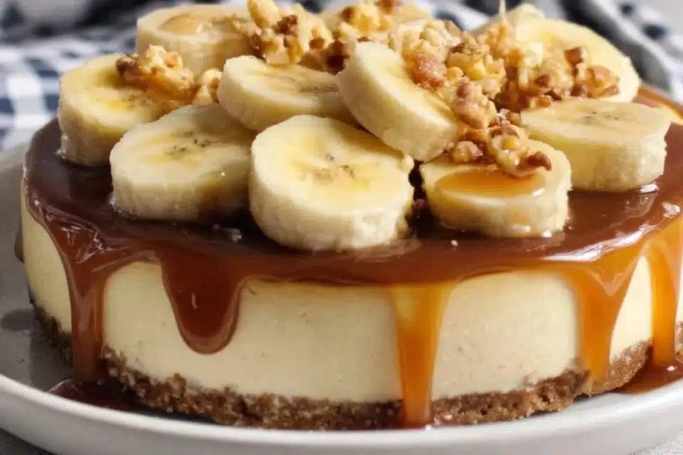 Bananas Foster Cheesecake 4 Delicious Bananas Foster Cheesecake topped with caramelized bananas and whipped cream