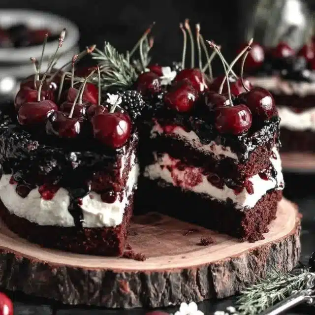 Indulge in the Ultimate Black Forest Cheesecake Experience! 4 Delicious Black Forest Cheesecake with chocolate layers and cherries on top